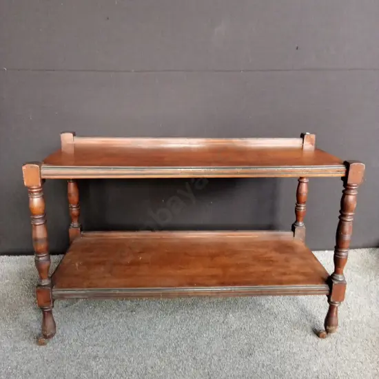 VINTAGE 2 TEIRED WOODEN SERVING TABLE ON WHEELS L1.2M H79CM D55CM