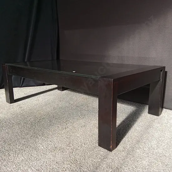 MODERN BLACK WOODEN COFFEE TABLE WITH GLASS TOP,  L 130CM X W 70CM X H 40CM