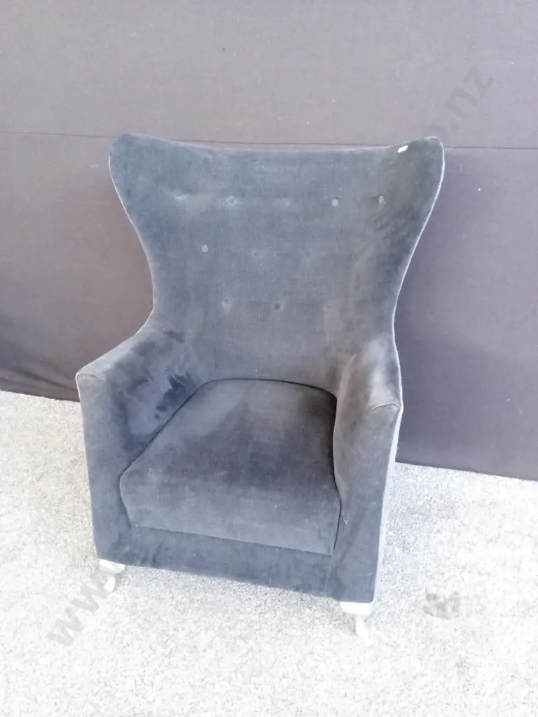 DARK GREY VELVET UPHOLSTERY WINGBACK ARM CHAIR, H 108CM X W 75CM X D 70CM Image 1++
