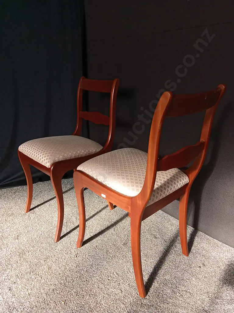 VINTAGE 7 PIECES DINING SET WITH DARK WOOD ROUND TABLE WITH CENTRAL PEDESTAL BASE WITH 6 MATCHING UPHOLSTERED SEATS Image 1++