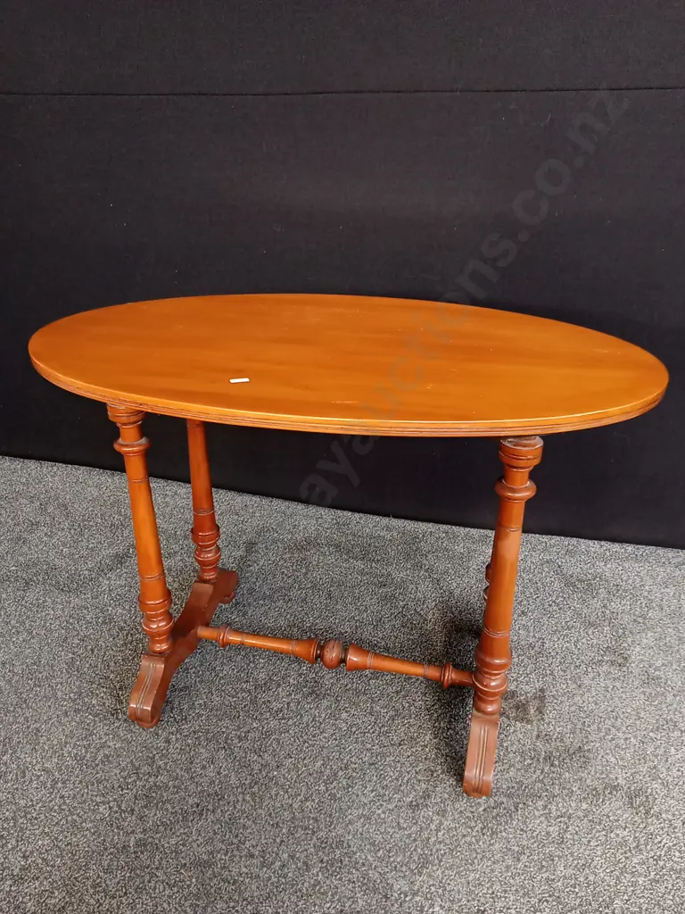 VINTAGE OCCASIONAL SIDE TABLE WITH OVAL SHAPED TOP, H 72 CM X W 98 CM X D 60.5 CM Image 1++