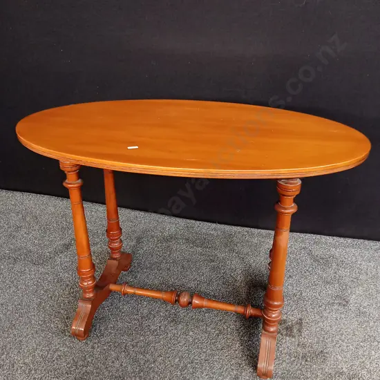 VINTAGE OCCASIONAL SIDE TABLE WITH OVAL SHAPED TOP, H 72 CM X W 98 CM X D 60.5 CM