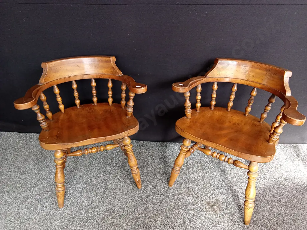 PAIR VINTAGE OAK CAPTAINS CHAIRS, H 77CM Image 1++