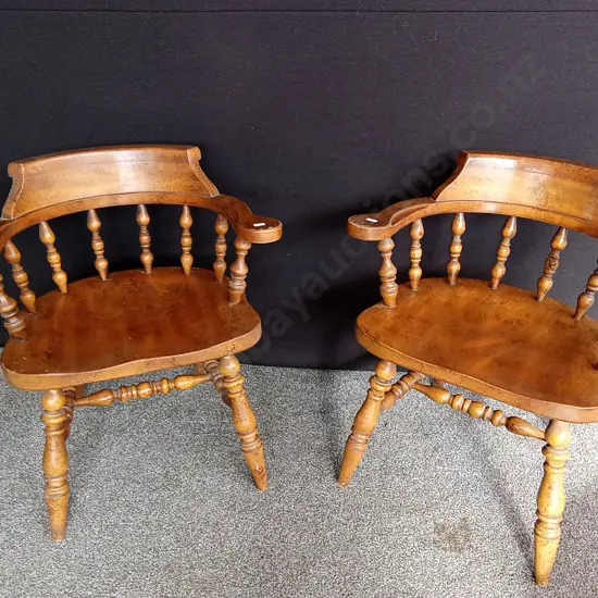 PAIR VINTAGE OAK CAPTAINS CHAIRS, H 77CM