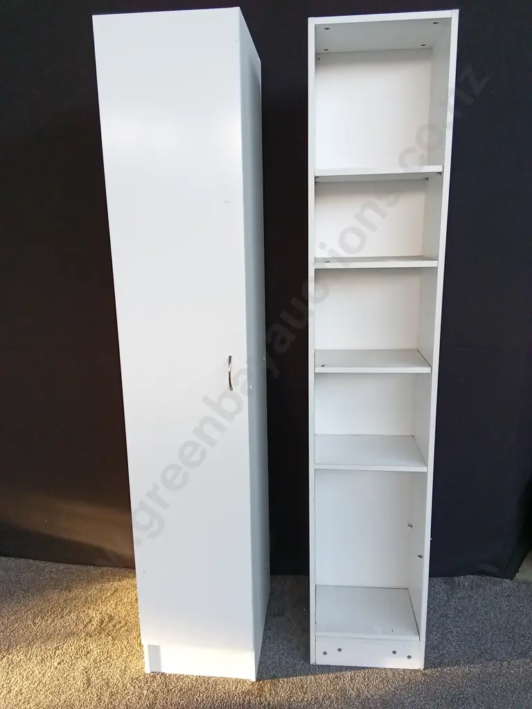 WHITE SINGLE DOOR CABINET AND WHITE SHELVES BOTH 2.1M TALL Image 1++