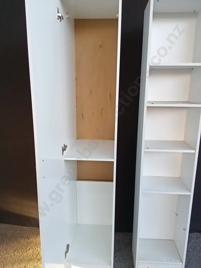 WHITE SINGLE DOOR CABINET AND WHITE SHELVES BOTH 2.1M TALL Image 1++