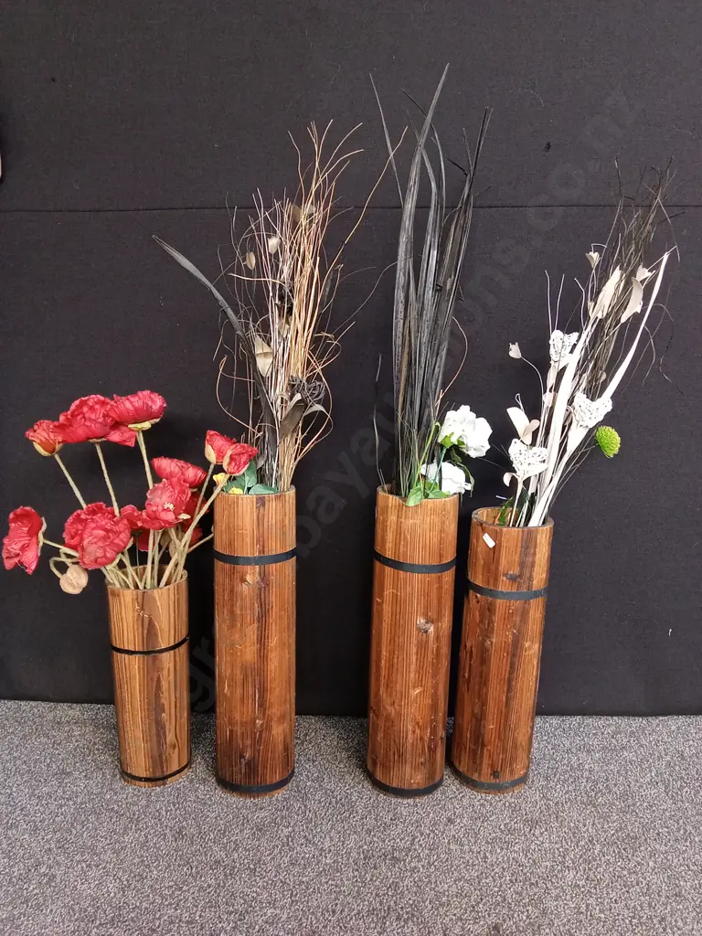 ARTIFICIAL PLANTS AND FLOWERS IN WOODEN VASES, TALLEST 160CM Image 1++