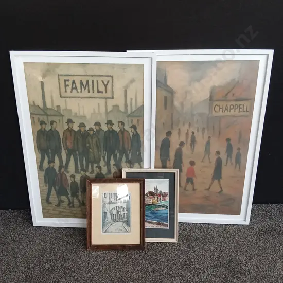 COLLECTION OF 4 FRAMED PRINTS LARGEST FRAME IS 62CM X 87CM
