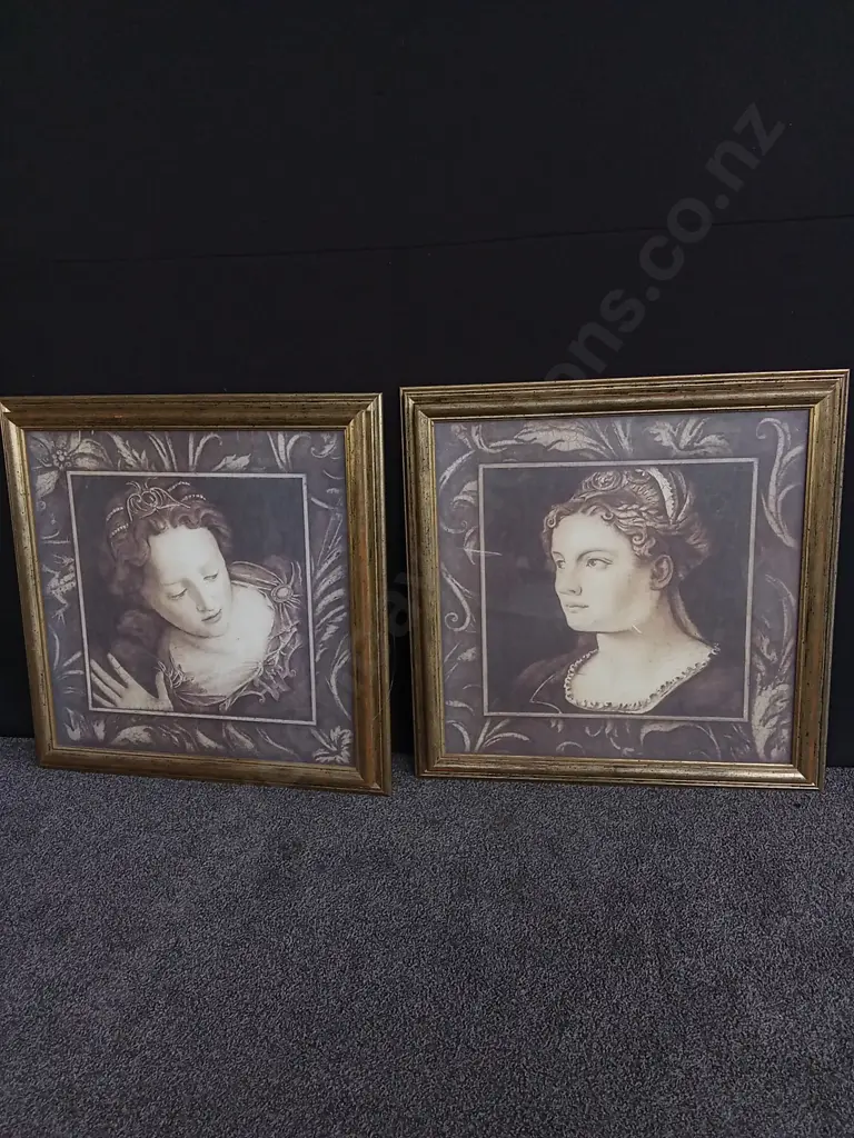 2 FRAMED RENAISSANCE - STYLE PORTRAIT PRINTS BOTH 81x83CM Image 1++
