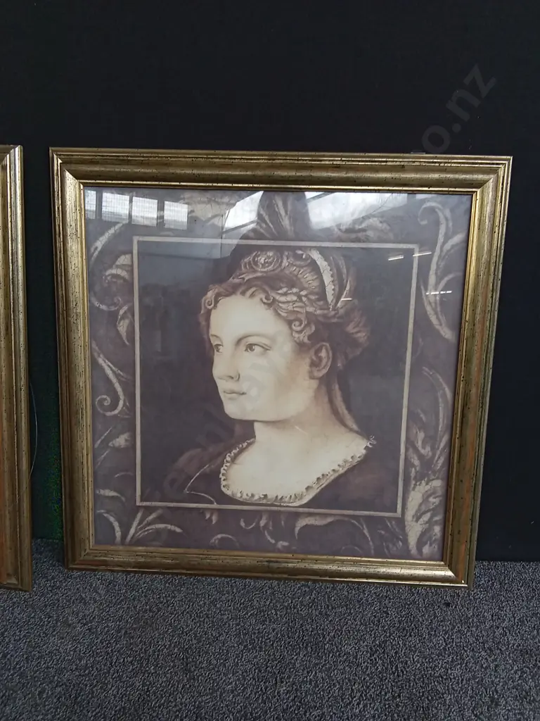 2 FRAMED RENAISSANCE - STYLE PORTRAIT PRINTS BOTH 81x83CM Image 1++