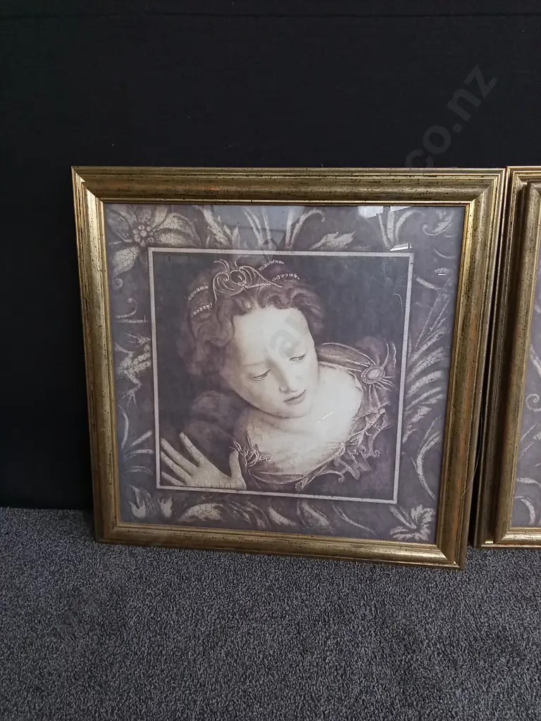 2 FRAMED RENAISSANCE - STYLE PORTRAIT PRINTS BOTH 81x83CM Image 1++