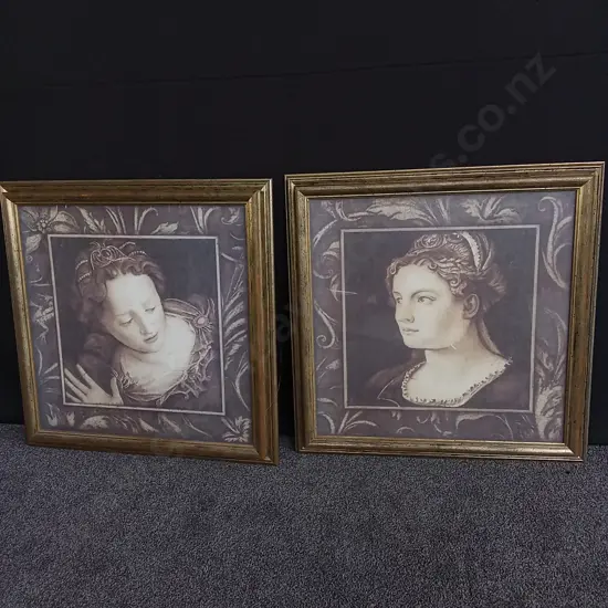 2 FRAMED RENAISSANCE - STYLE PORTRAIT PRINTS BOTH 81x83CM