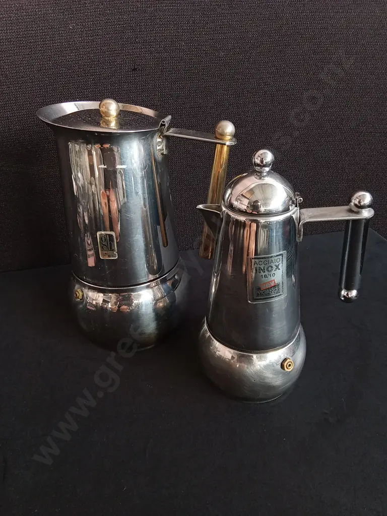 PAIR OF VINTAGE ITALIAN COFFEE MAKERS VEV VIGANÓ, TALLEST H 22 CM Image 1++
