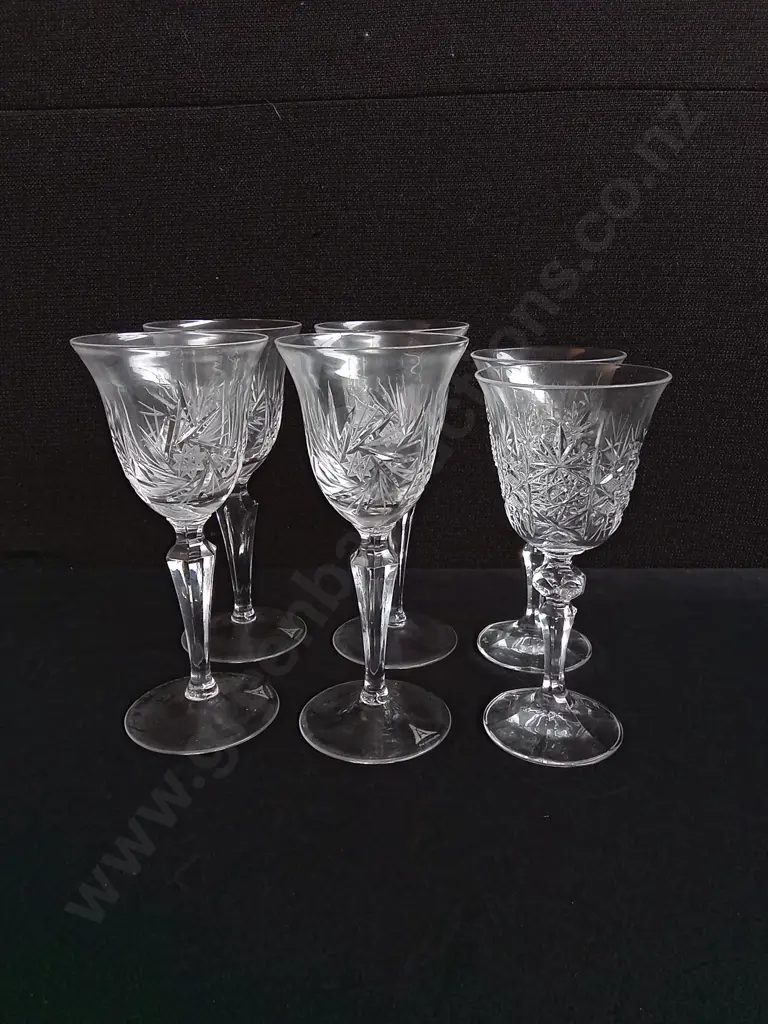 SET OF 4 ATLANTIS CRYSTAL WINE GLASSES, AND PAIR OF PORT GLASSES, TALLEST H 18 CM Image 1++