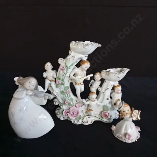 3 CERAMIC ANGEL FIGURINES TALLEST H18CM INCLUDING A LLARDO 1997 VIOLIN CELESTIAL LITTLE ANGEL H10CM AND A CERAMIC GIRL