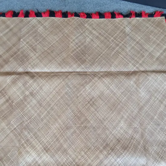 LARGE TRADITIONAL TONGAN HAND WOVEN CEREMONIAL FALA (FLOOR MAT) WITH DECORATIVE FRINGE LIKELY MADE FROM PANDANUS LEAVES