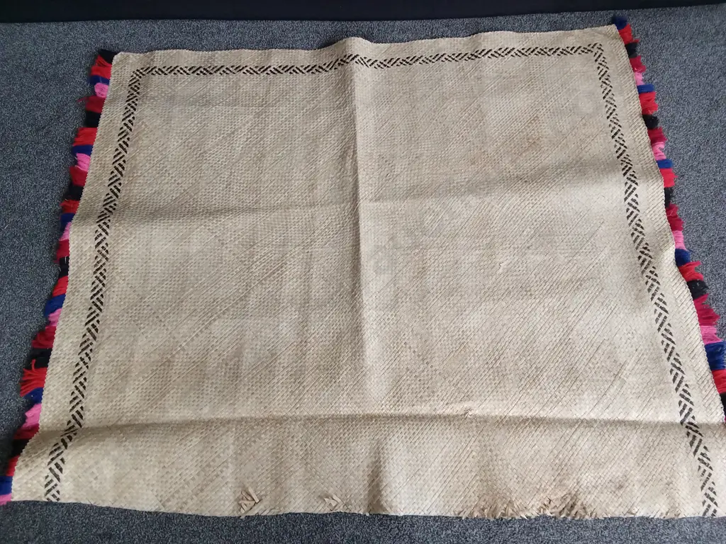 HALF OF LARGE TRADITIONAL TONGAN HAND WOVEN CEREMONIAL FALA (FLOOR MAT) LIKELY MADE FROM PANDANUS LEAVES Image 1++