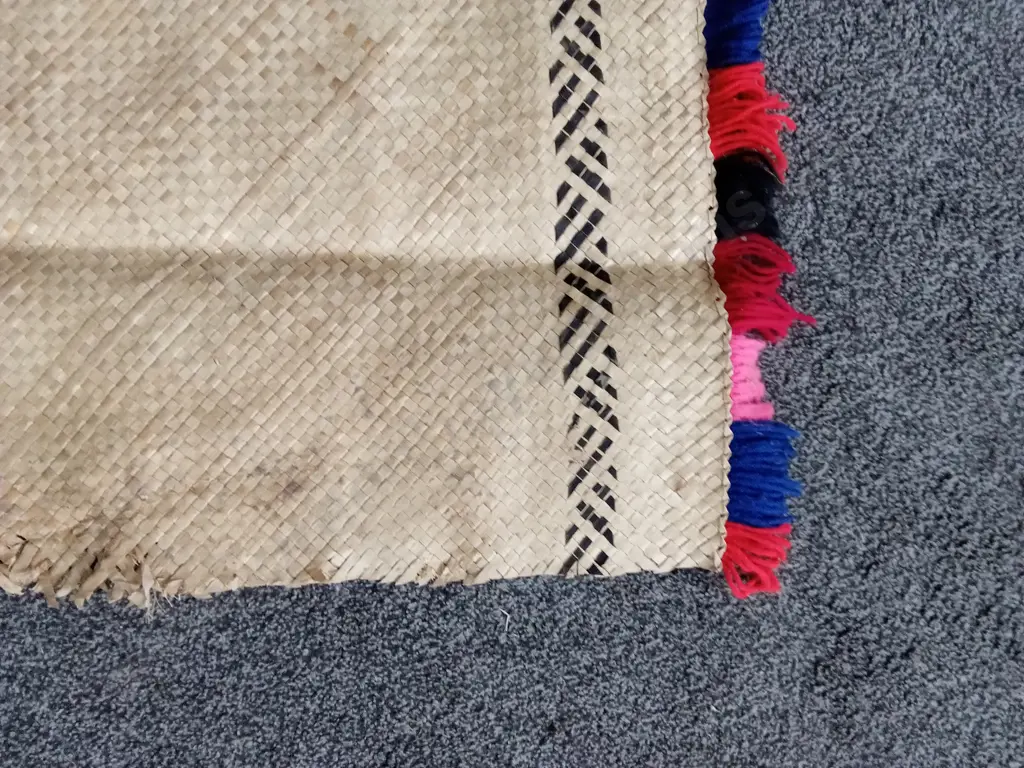 HALF OF LARGE TRADITIONAL TONGAN HAND WOVEN CEREMONIAL FALA (FLOOR MAT) LIKELY MADE FROM PANDANUS LEAVES Image 1++