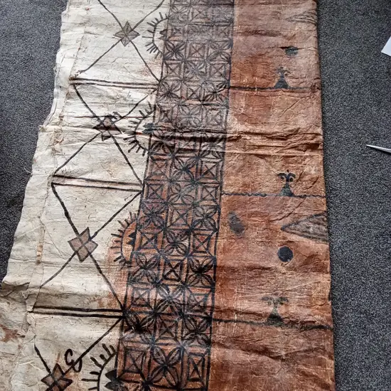 LARGE TRADITIONAL TONGAN CEREMONIAL OR DECORATIVE NGATU (TAPA CLOTH) MADE FROM BEATEN BARK CLOTH