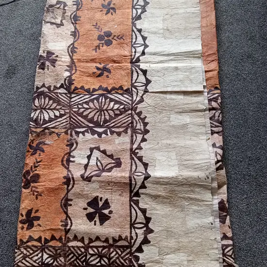 LARGE TRADITIONAL TONGAN CEREMONIAL OR DECORATIVE NGATU (TAPA CLOTH) MADE FROM BEATEN BARK CLOTH