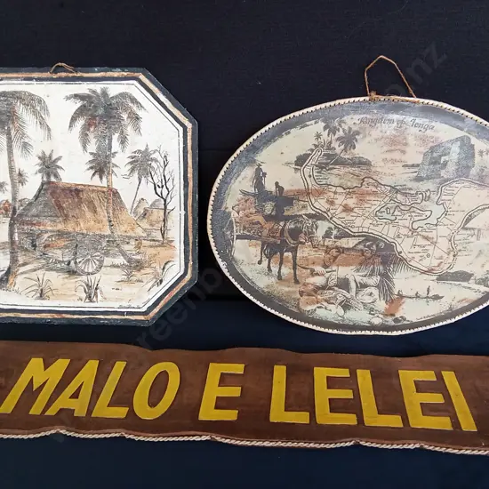 3 TONGAN DECORATIVE WALL PIECES, SIGN IS 97CM LONG