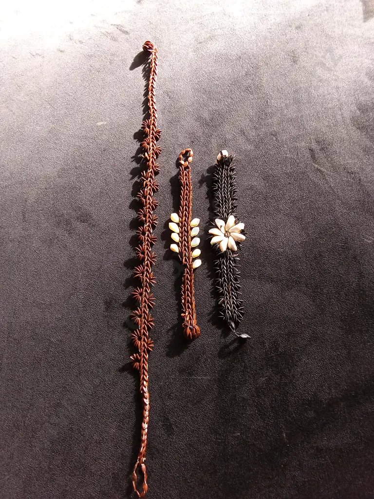 3 TRADITIONAL TONGAN HAND MADE BRACLETS MADE FROM SEEDS AND SHELLS Image 1++