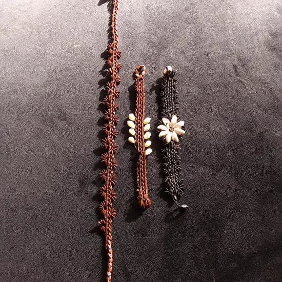 3 TRADITIONAL TONGAN HAND MADE BRACLETS MADE FROM SEEDS AND SHELLS