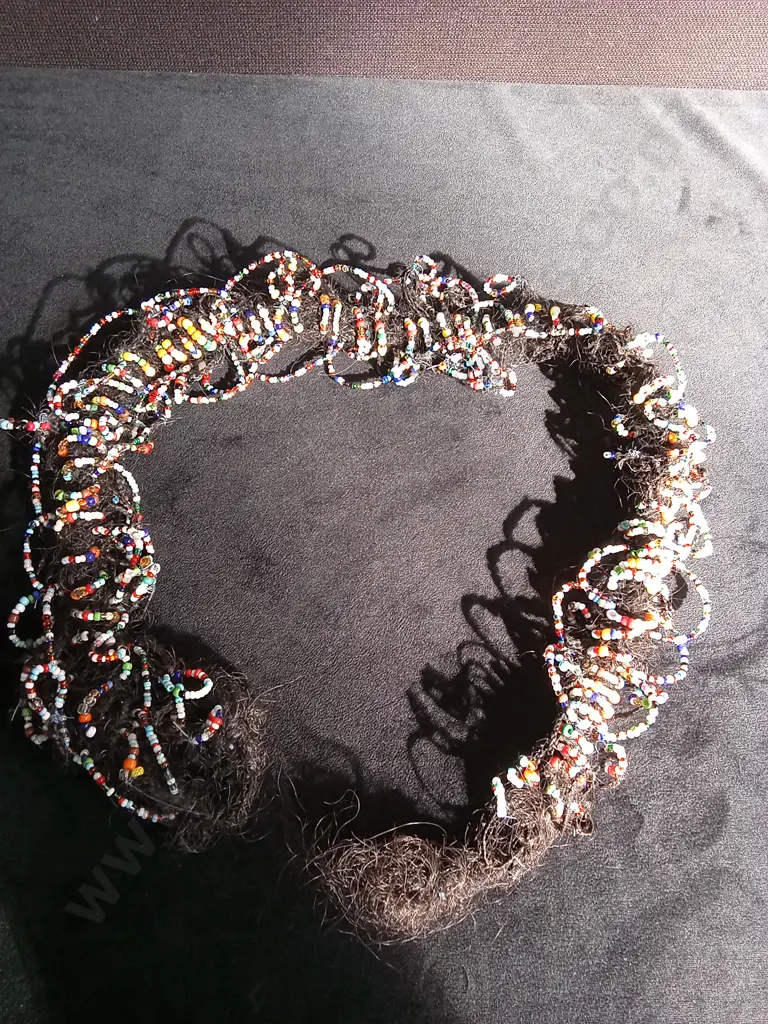 TRADITIONAL TONGAN CEREMONIAL KAFA MADE WITH REAL HUMAN HAIR AND BEADS Image 1++