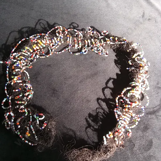 TRADITIONAL TONGAN CEREMONIAL KAFA MADE WITH REAL HUMAN HAIR AND BEADS