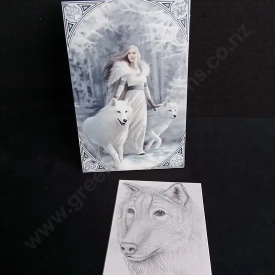 2 PIECES WOLF PRINT AND ORIGINAL DRAWING