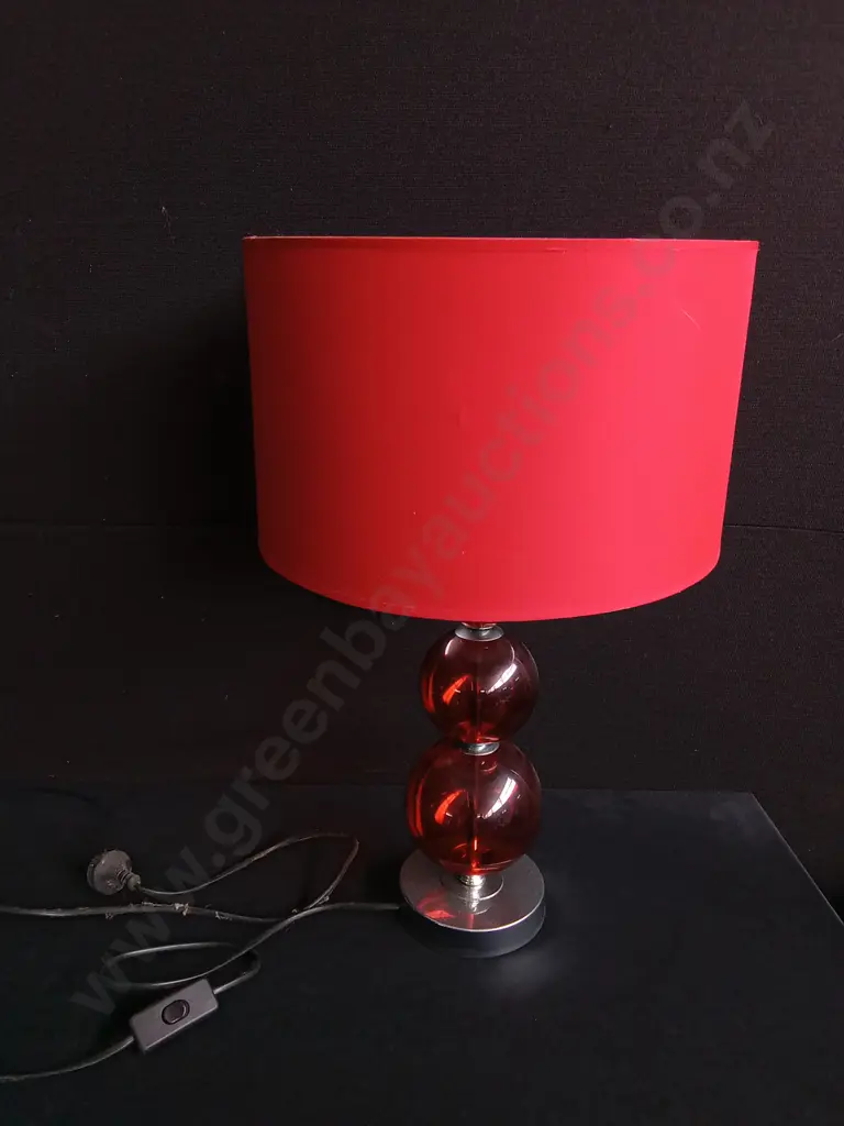 RED DRUM TABLE LAMP WITH GLASS ORBS, H 55 CM, WORKING Image 1++