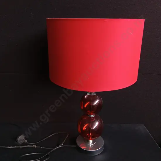 RED DRUM TABLE LAMP WITH GLASS ORBS, H 55 CM, WORKING