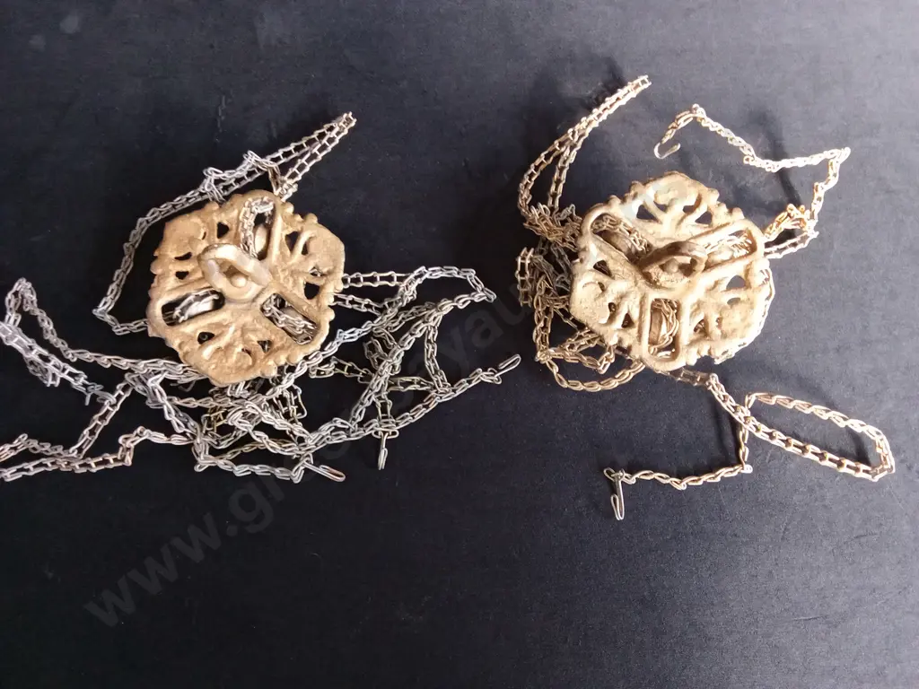 SET OF TWO VINTAGE METAL HANGING INCENSE BURNERS Image 1++