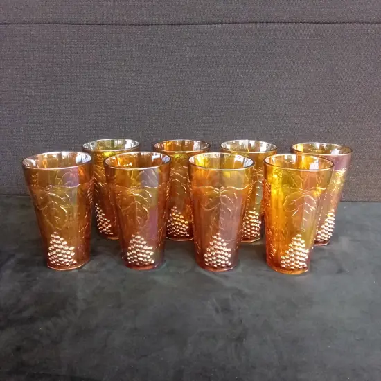 SET OF 8 INDIANA GLASS HARVEST GRAPE MARIGOLD TUMBLERS