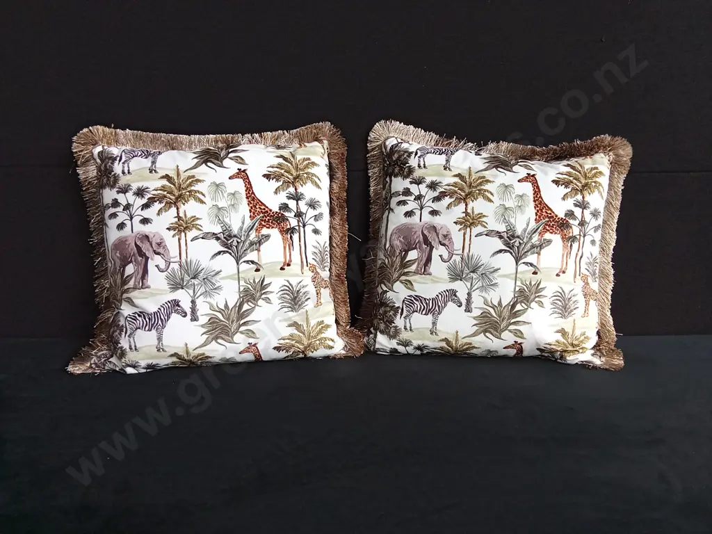 ANIMAL PRINT CUSHIONS X 2 WITH BROWN /GOLD TASSLES Image 1++