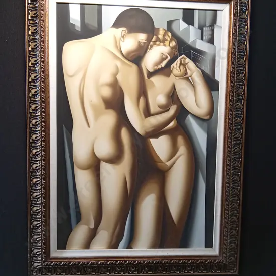 LARGE FRAMED PAINTING REPRODUCTIVE - TAMARA DE LEMPICKA. 80 X 110 CM APPROX
