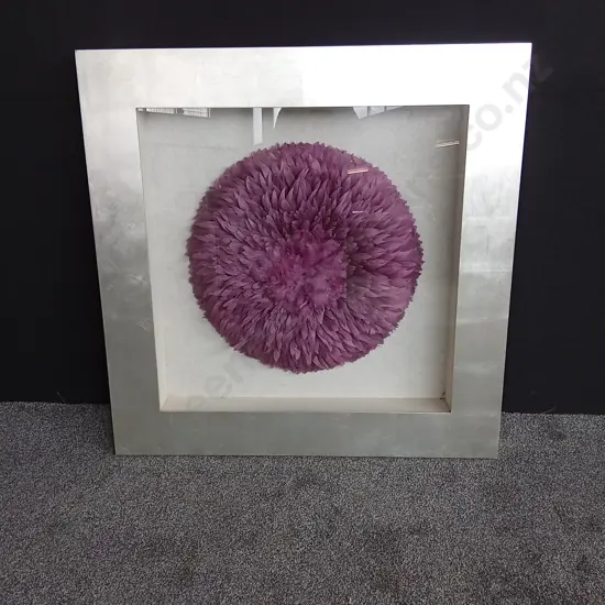 LARGE FRAMED BAMILEKE JUJU HAT FEATHER WALL DECOR 120 X 120 CM APPROX