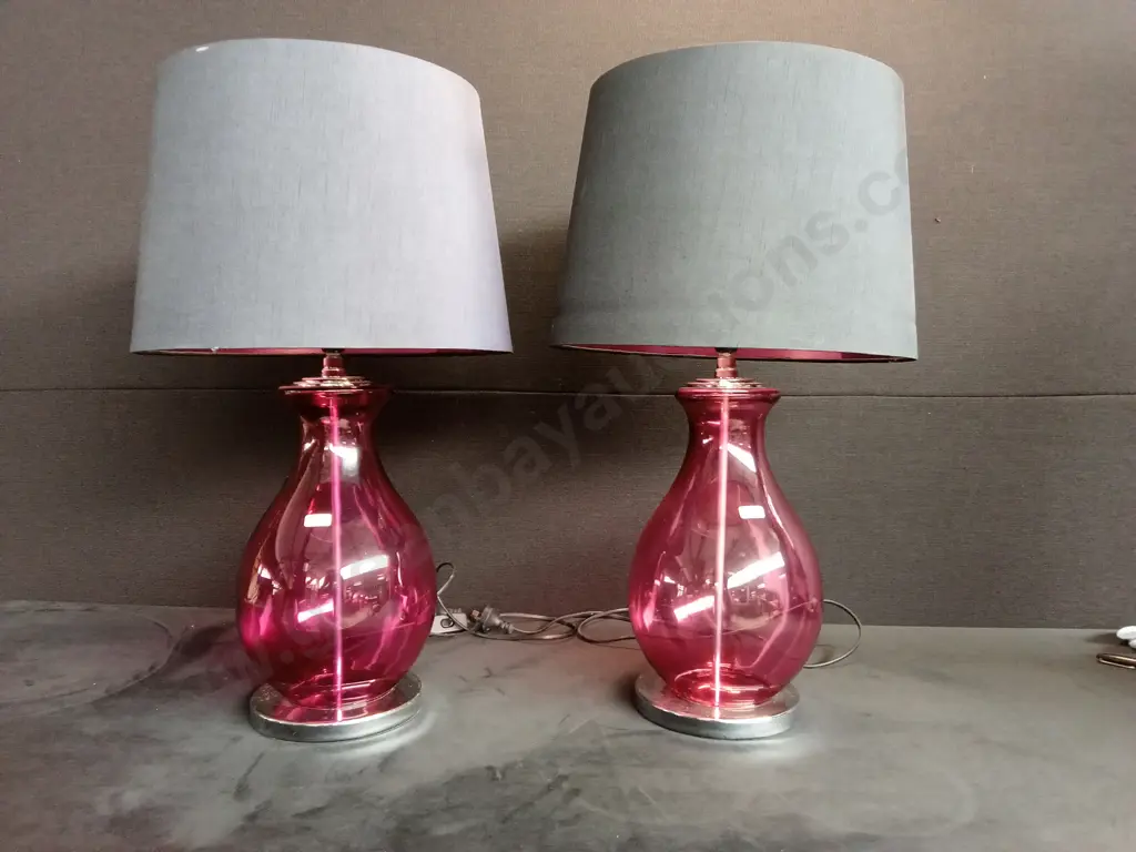 GLASS LAMPS X 2 WITH MATCHING SHADES Image 1++