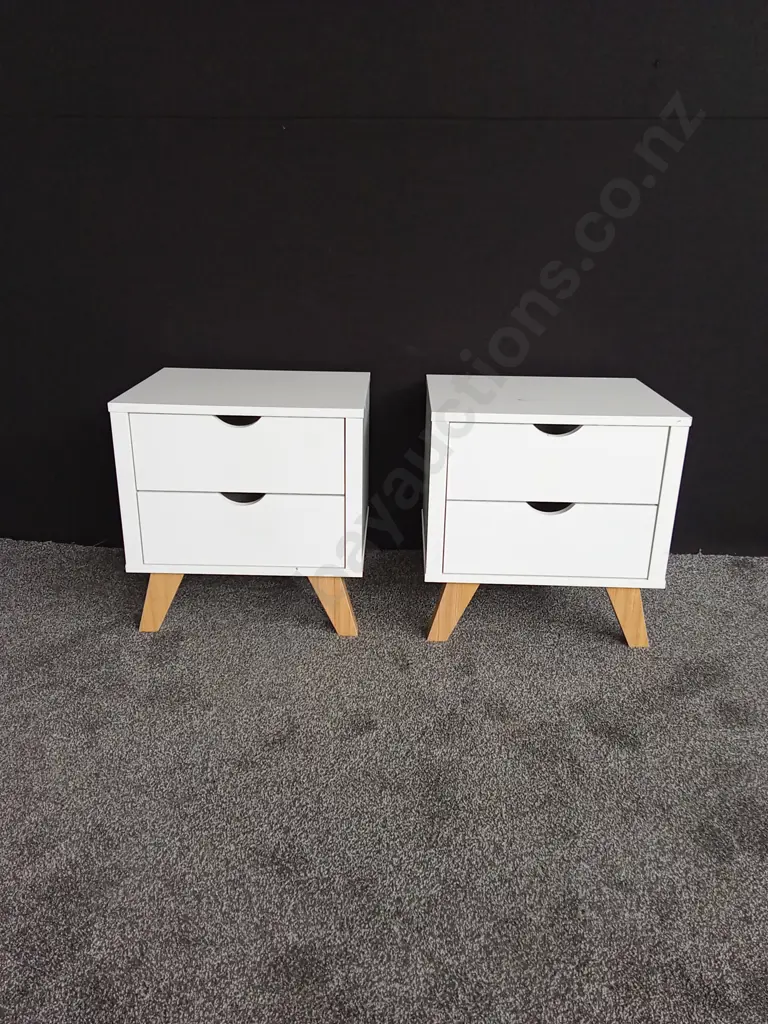 WHITE BEDSIDE TABLE WITH TWO DRAWERS X 2 Image 1++