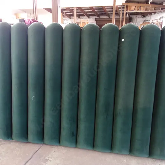 BED HEAD / HEADBOARD - VELVET GREEN APPROX 2.2M WIDE X 1.4M HIGH