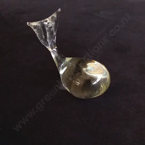 VINTAGE GLASS WHALE PAPERWEIGHT, H 8.5 CM