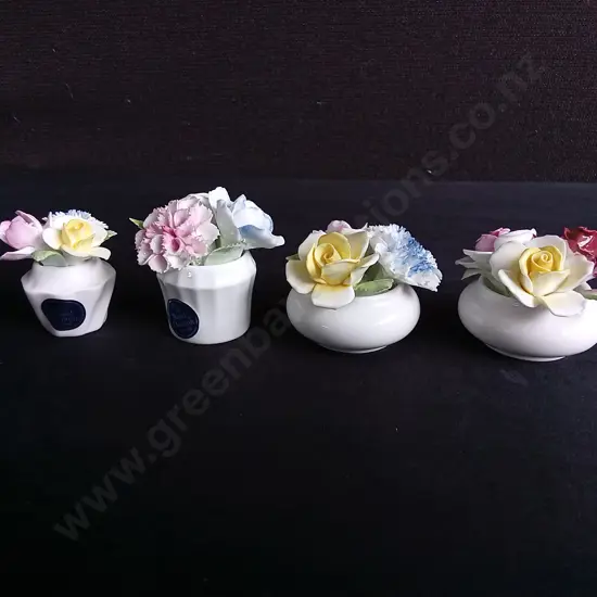 4 VINTAGE ROYAL DOULTON BONE CHINA FLOWER ORNAMENTS, TALLEST H 6 CM