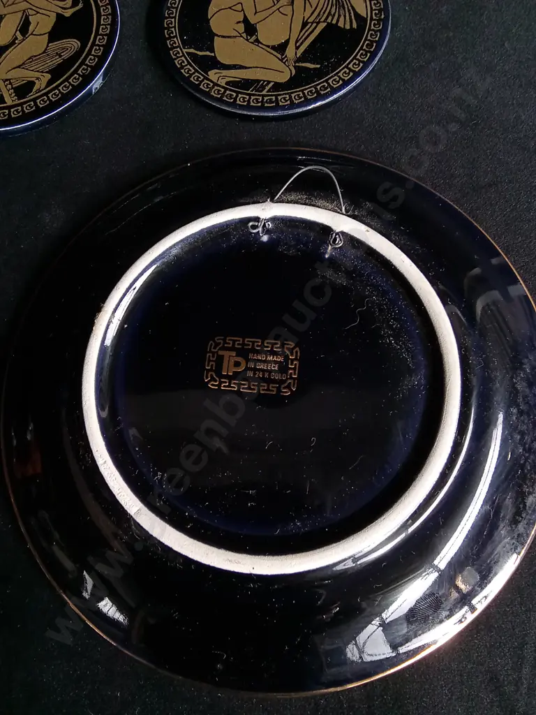 VINTAGE GREEK DECORATIVE PLATE AND SET OF EROTIC COASTERS, LARGEST W 17 CM Image 1++