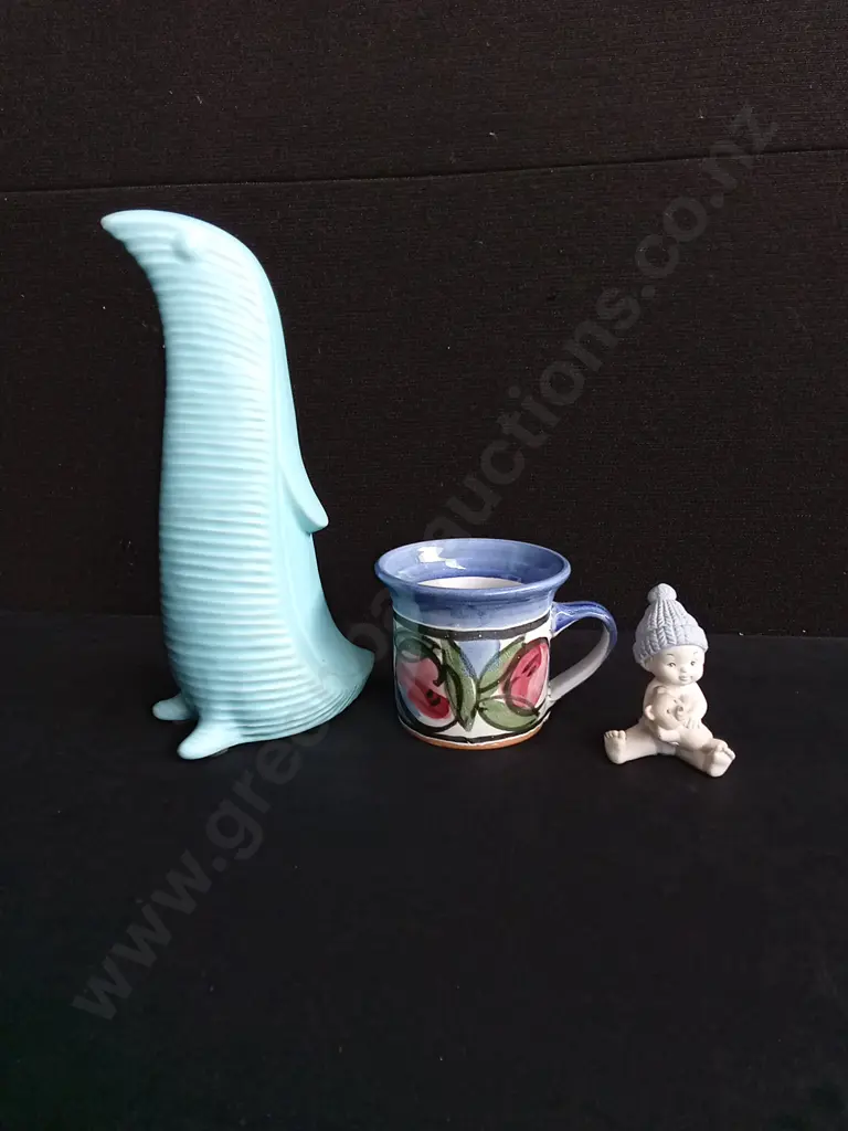 VINTAGE CERAMIC MUG, MORENA PORCELAIN BABY FIGURINE, AND CERAMIC SCULPTURE, TALLEST H 27 CM Image 1++