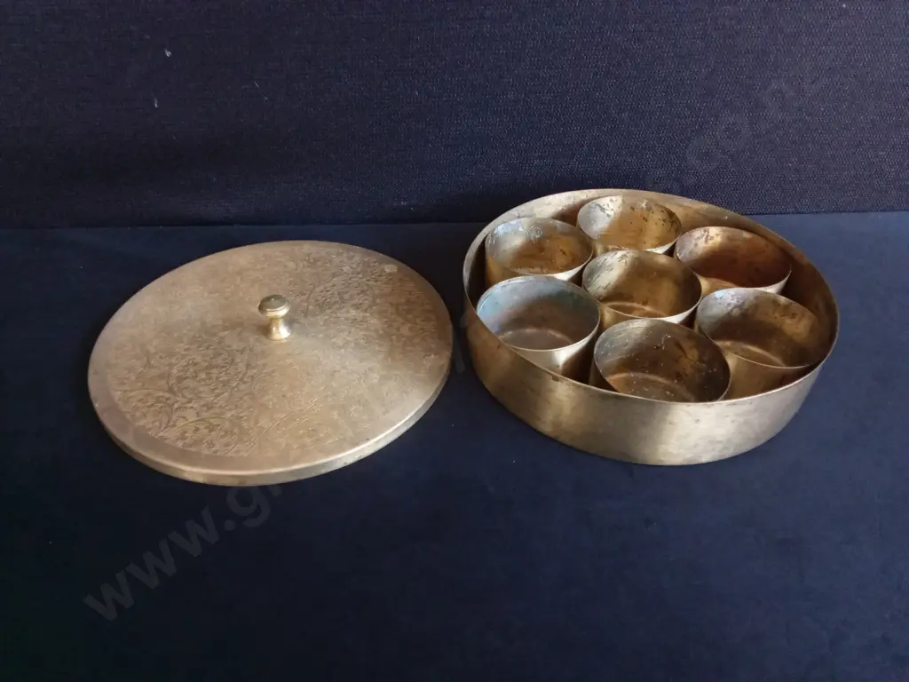 BRASS MASALA DABBA SPICE BOX, W 21 CM Image 1++