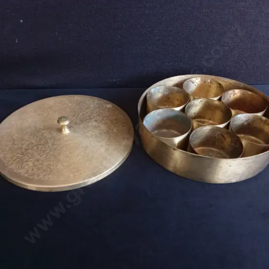 BRASS MASALA DABBA SPICE BOX, W 21 CM