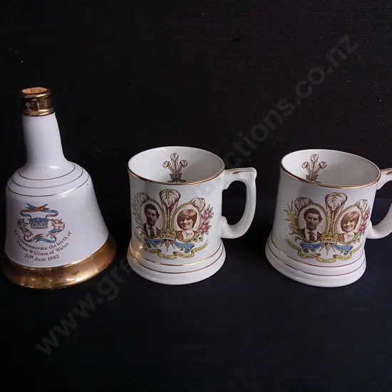 3 PIECES VINTAGE BRITISH FAMILY MEMORABILIA, INCLUDING 1982 BELL'S SCOTCH WHISKY DECANTERS, FULL