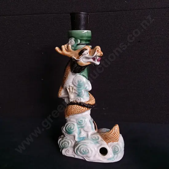 VINTAGE CHINESE PORCELAIN DRAGON LAMP FIXTURE, H 28.5 CM
