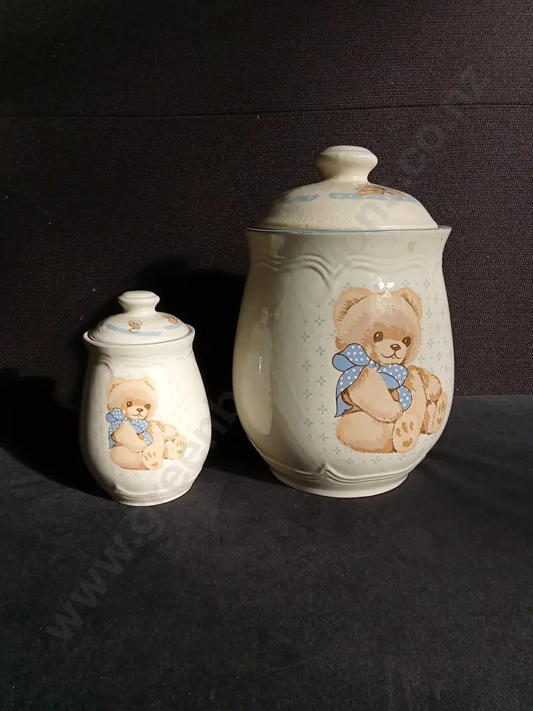 PAIR OF TEDDY BEAR CANNISTERS WITH LIDS, TALLEST H 28 CM Image 1++