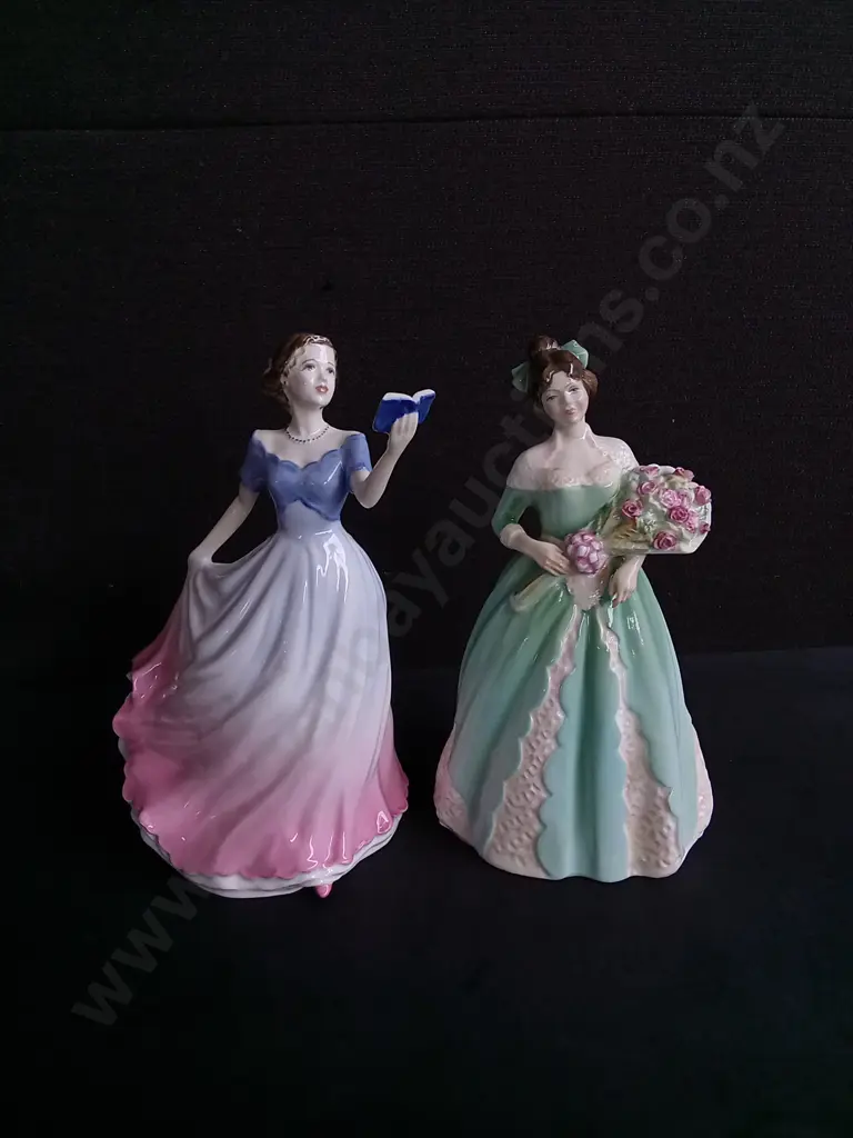 PAIR OF VINTAGE ROYAL DOULTON "PRETTY LADIES" PORCELAIN FIGURES, "SWEET POETRY" 1998, AND "HAPPY BIRTHDAY" 1994 Image 1++